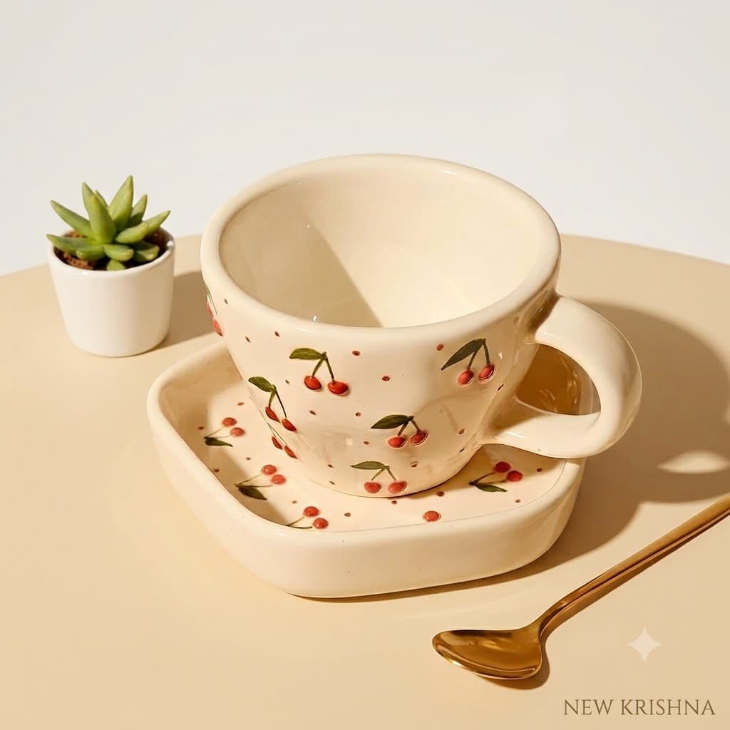 Cherry Teacup & Saucer Set