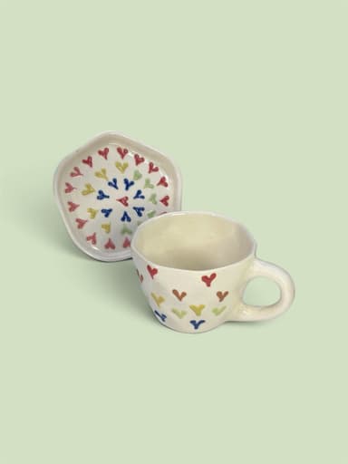 Rainbow V-Hearts Teacup & Saucer 1